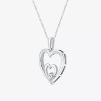 Yes Womens Diamond Accent Natural White Diamond Sterling Silver Heart 18 Inch Pendant Necklace