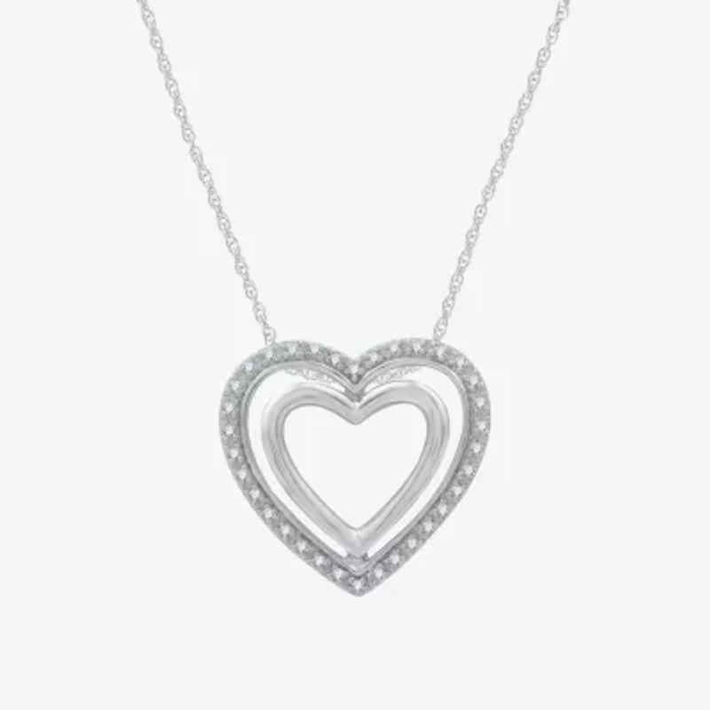 Yes, Please! Womens 1/10 CT. T.W. Natural White Diamond Sterling Silver Heart 18 Inch Pendant Necklace