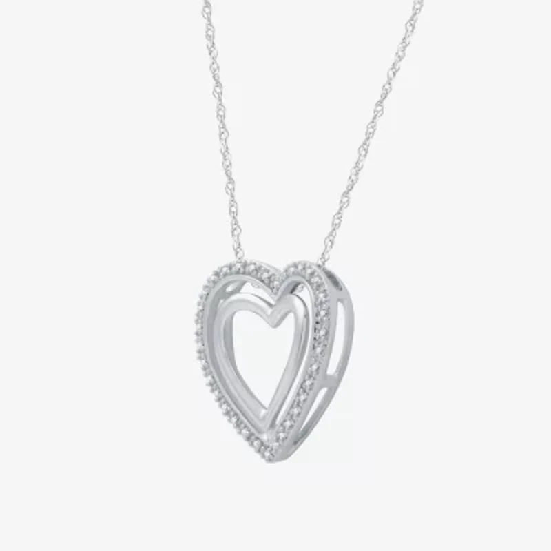 Yes, Please! Womens 1/10 CT. T.W. Natural White Diamond Sterling Silver Heart 18 Inch Pendant Necklace