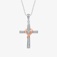Yes, Please! Womens 1/10 CT. T.W. Natural White Diamond 14K Two Tone Gold Over Silver Sterling Silver Cross 18 Inch Pendant Necklace