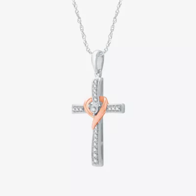 Yes, Please! Womens 1/10 CT. T.W. Natural White Diamond 14K Two Tone Gold Over Silver Sterling Silver Cross 18 Inch Pendant Necklace