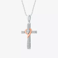 Yes, Please! Womens 1/10 CT. T.W. Natural White Diamond 14K Two Tone Gold Over Silver Sterling Silver Cross 18 Inch Pendant Necklace