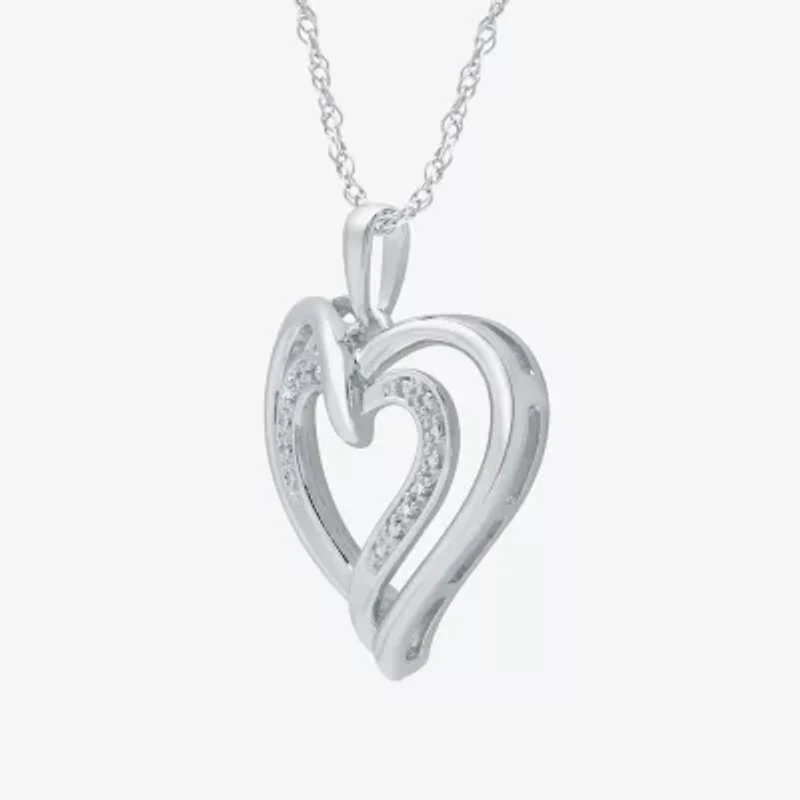 Yes, Please! Womens Diamond Accent Natural Diamond Sterling Silver Heart 18 Inch Pendant Necklace