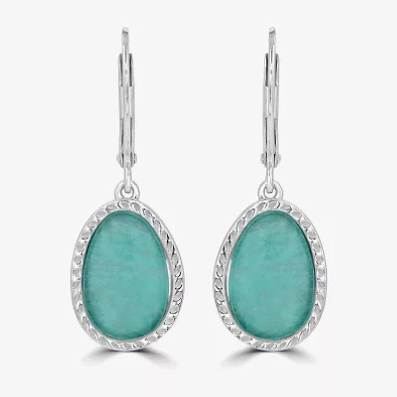 Silver Treasures Genuine Stone Womens Green Amazonite Sterling Silver Oval Drop Earrings