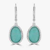 Silver Treasures Genuine Stone Womens Green Amazonite Sterling Silver Oval Drop Earrings