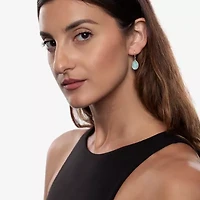Silver Treasures Genuine Stone Womens Green Amazonite Sterling Silver Oval Drop Earrings