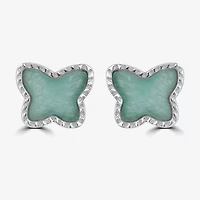 Silver Treasures Genuine Stone Green Amazonite Sterling Silver 10.4mm Butterfly Stud Earrings