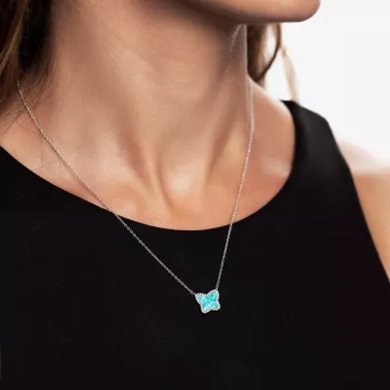 Silver Treasures Genuine Stone Womens Green Amazonite Sterling Silver Butterfly 18 Inch Pendant Necklace
