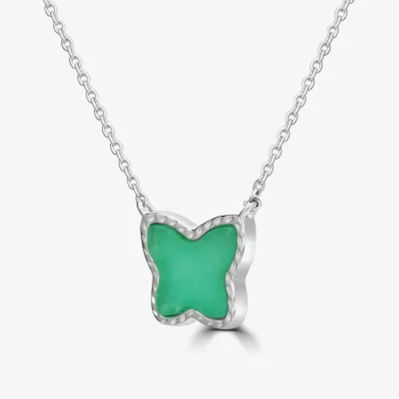 Silver Treasures Genuine Stone Womens Green Amazonite Sterling Silver Butterfly 18 Inch Pendant Necklace