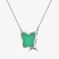Silver Treasures Genuine Stone Womens Green Amazonite Sterling Silver Butterfly 18 Inch Pendant Necklace