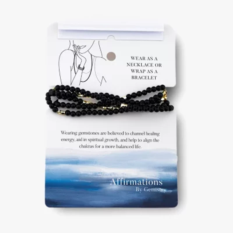 Silver Reflections Convertible Genuine Stone Beaded Necklace Womens Black 14K Gold Over Brass Wrap Bracelet