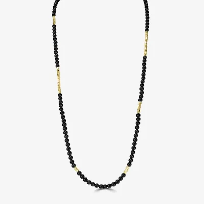 Silver Reflections Convertible Genuine Stone Beaded Necklace Womens Black 14K Gold Over Brass Wrap Bracelet