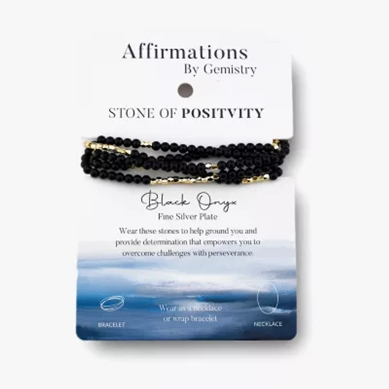 Silver Reflections Convertible Genuine Stone Beaded Necklace Womens Black 14K Gold Over Brass Wrap Bracelet