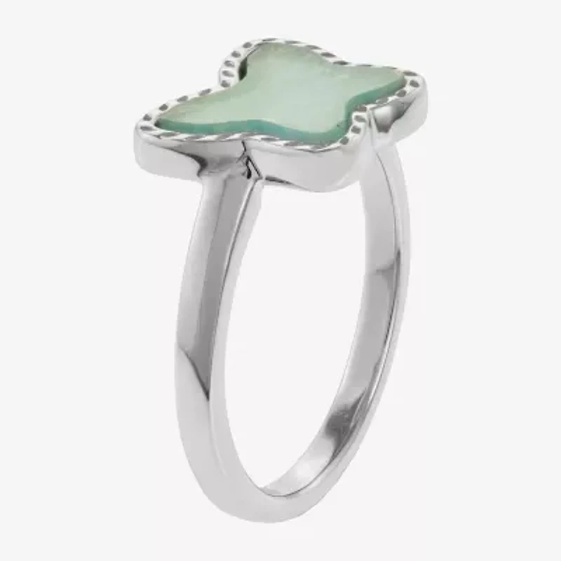 Silver Treasures Genuine Stone Womens Green Amazonite Sterling Butterfly Delicate Band