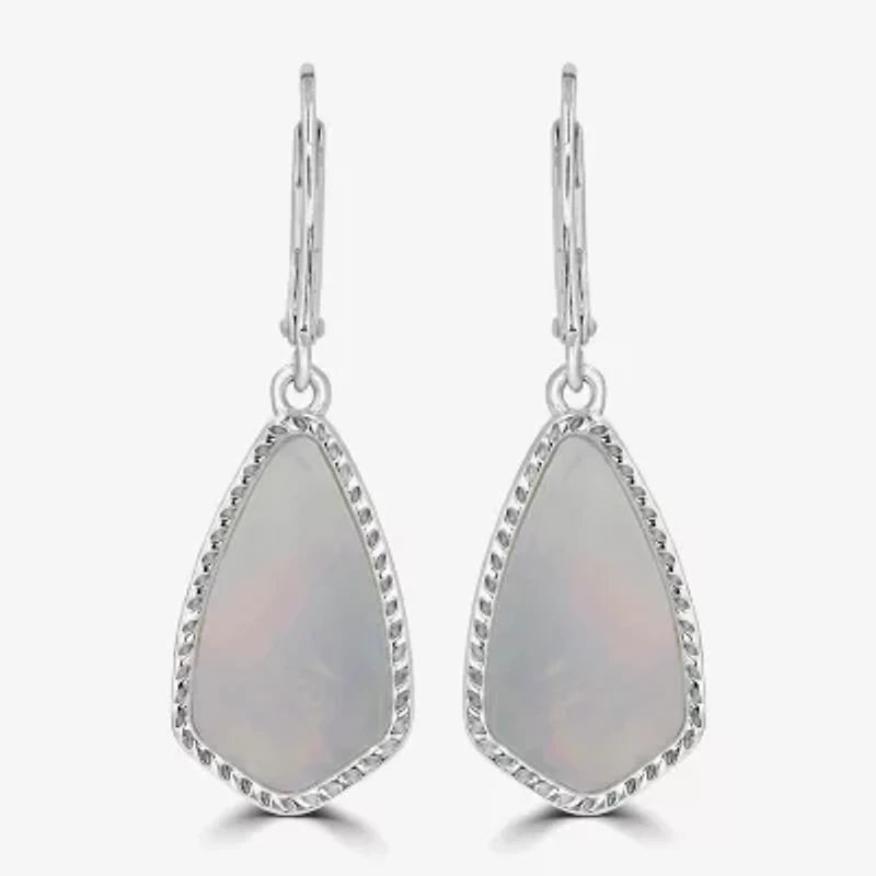 Silver Treasures Genuine Stone Womens White Mother Of Pearl Sterling Silver Drop Earrings