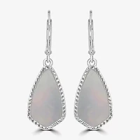 Silver Treasures Genuine Stone Womens White Mother Of Pearl Sterling Silver Drop Earrings