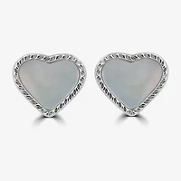 Silver Treasures Genuine Stone White Mother Of Pearl Sterling Silver 10mm Heart Stud Earrings