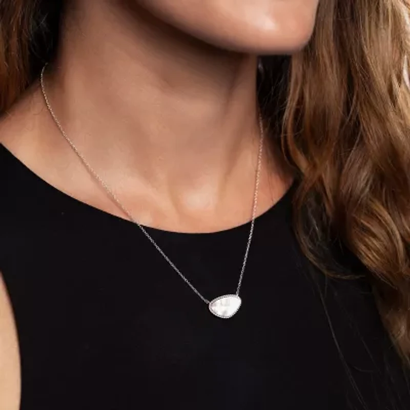 Silver Treasures Genuine Stone Womens White Mother Of Pearl Sterling Silver 18 Inch Pendant Necklace