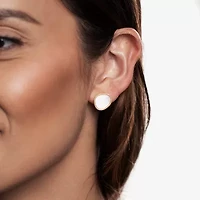Silver Treasures Genuine Stone White Mother Of Pearl 14K Gold Over Silver 14mm Oval Stud Earrings