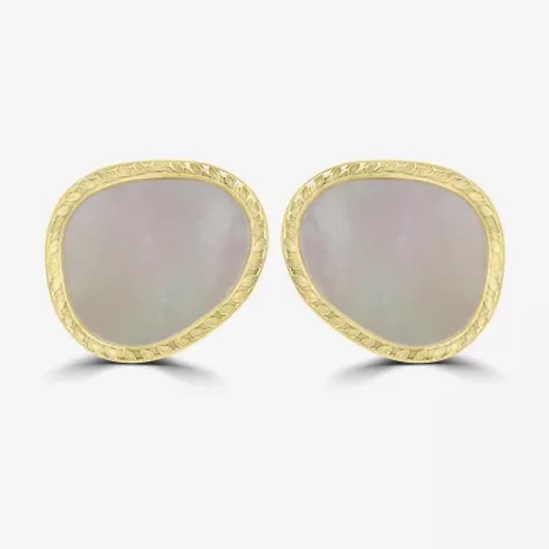 Silver Treasures Genuine Stone White Mother Of Pearl 14K Gold Over Silver 14mm Oval Stud Earrings