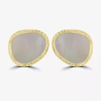 Silver Treasures Genuine Stone White Mother Of Pearl 14K Gold Over Silver 14mm Oval Stud Earrings