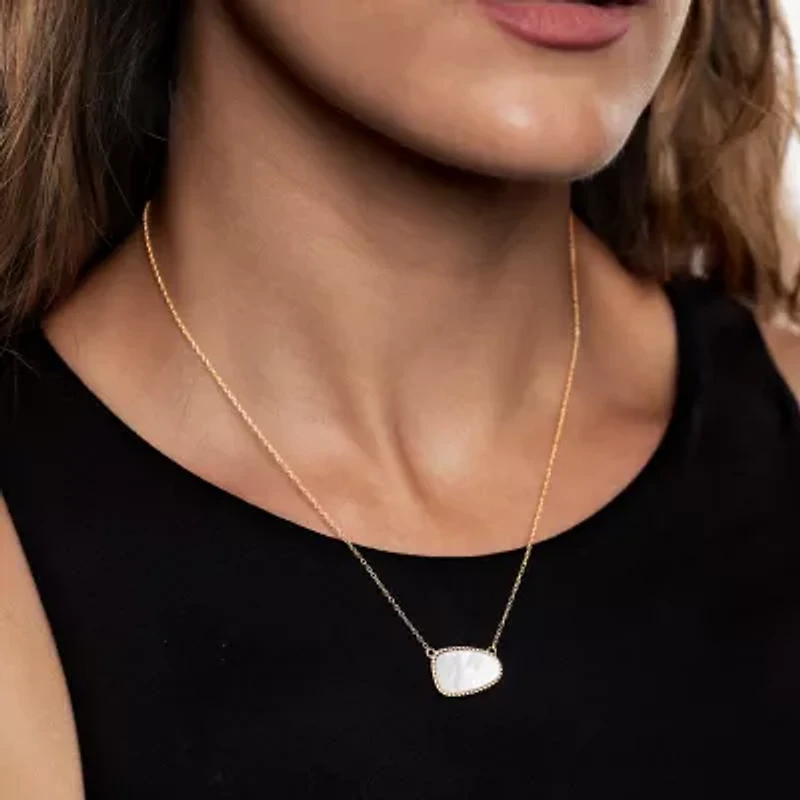 Silver Treasures Genuine Stone Womens White Mother Of Pearl 14K Gold Over Silver 18 Inch Pendant Necklace