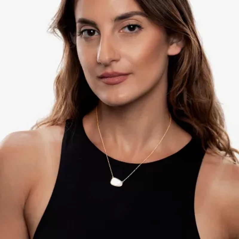 Silver Treasures Genuine Stone Womens White Mother Of Pearl 14K Gold Over Silver 18 Inch Pendant Necklace