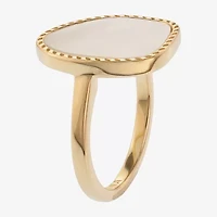 Silver Treasures Genuine Stone Womens White Mother Of Pearl 14K Gold Over Cocktail Ring