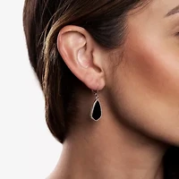 Silver Treasures Genuine Stone Womens Black Onyx Sterling Silver Drop Earrings