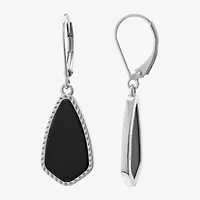 Silver Treasures Genuine Stone Womens Black Onyx Sterling Silver Drop Earrings
