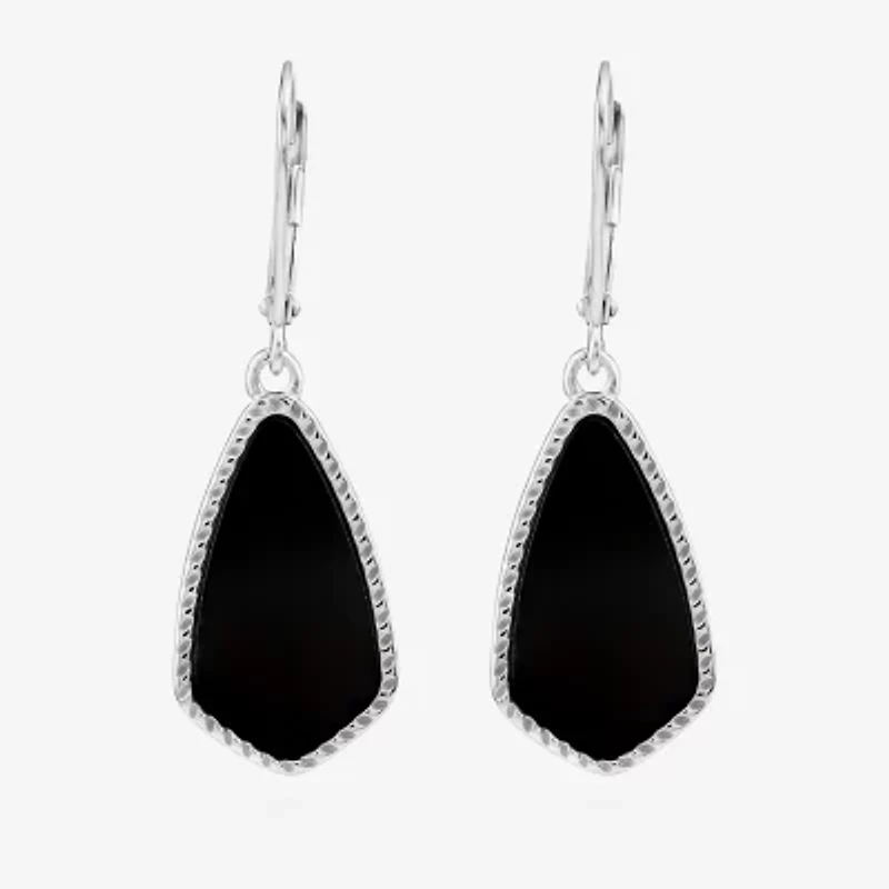 Silver Treasures Genuine Stone Womens Black Onyx Sterling Silver Drop Earrings