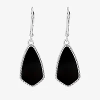 Silver Treasures Genuine Stone Womens Black Onyx Sterling Silver Drop Earrings