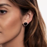 Silver Treasures Genuine Stone Black Onyx Sterling Silver 12mm Oval Stud Earrings