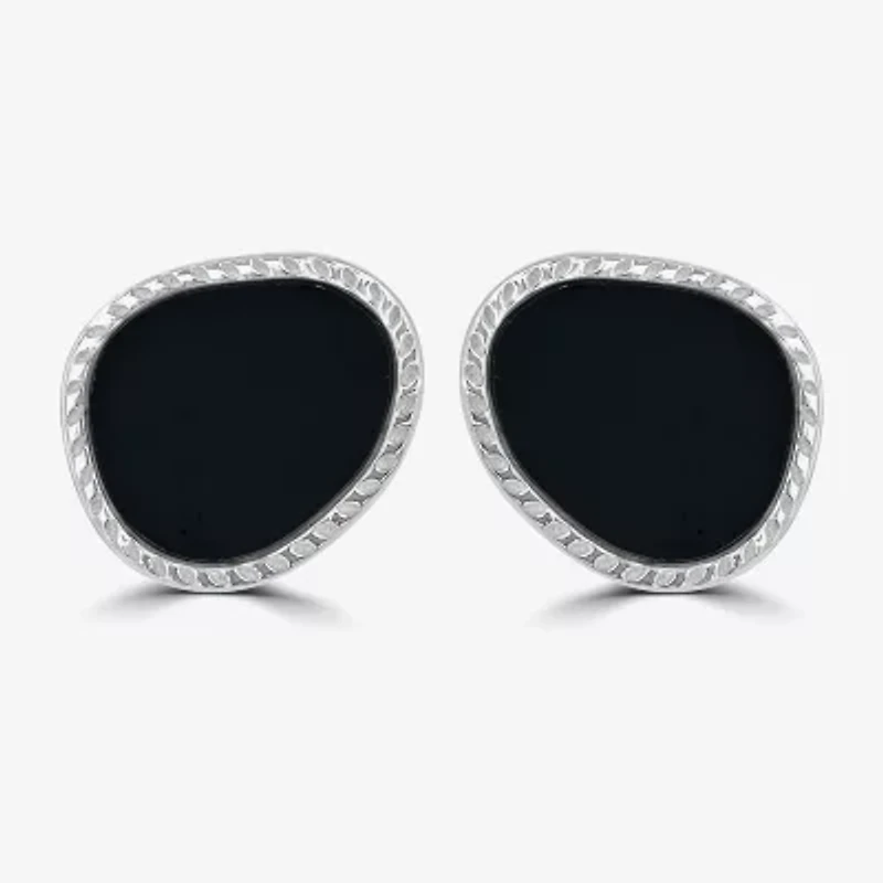 Silver Treasures Genuine Stone Black Onyx Sterling Silver 12mm Oval Stud Earrings