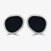 Silver Treasures Genuine Stone Black Onyx Sterling Silver 12mm Oval Stud Earrings