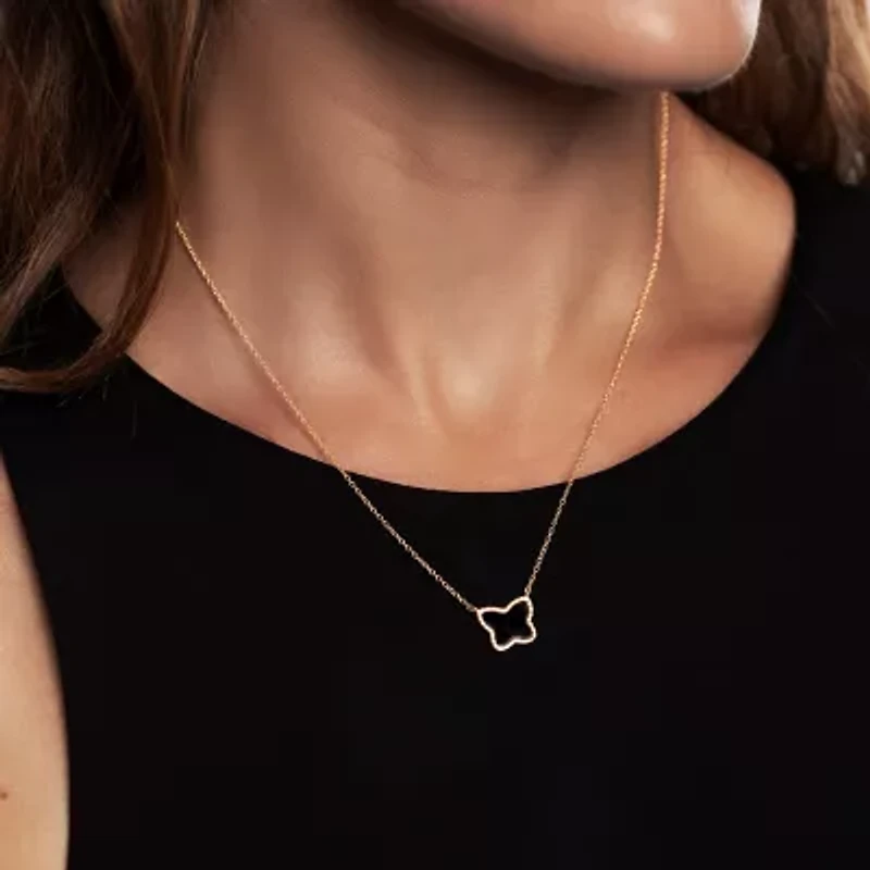 Silver Treasures Genuine Stone Womens Black Onyx 14K Gold Over Silver Butterfly 18 Inch Pendant Necklace