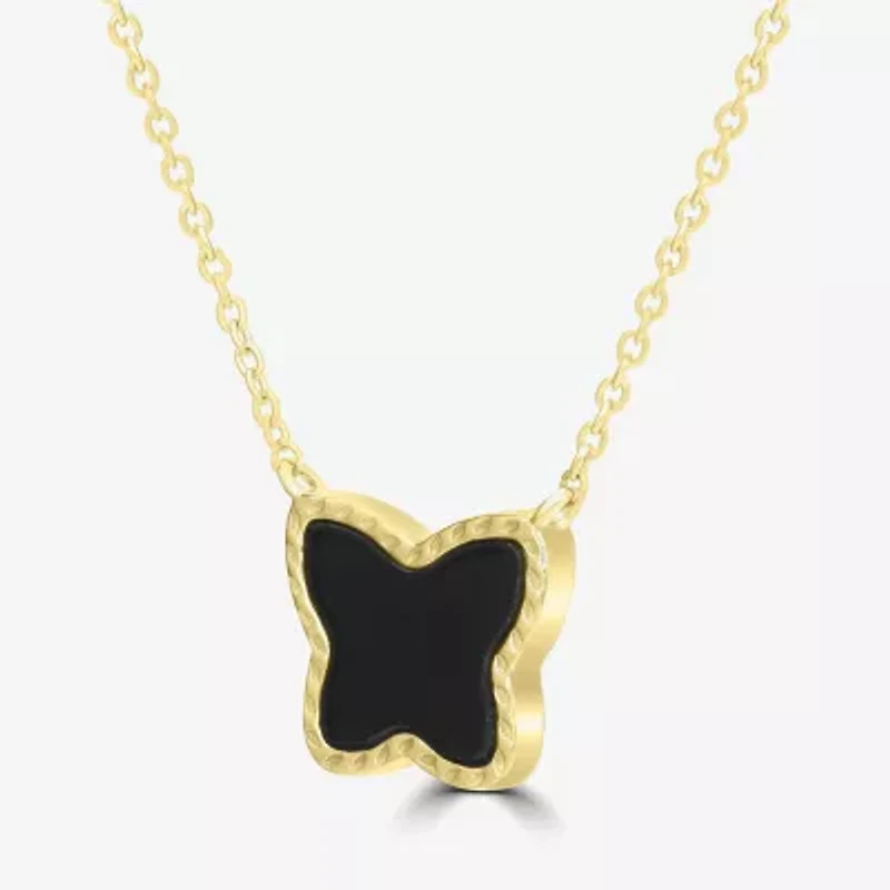 Silver Treasures Genuine Stone Womens Black Onyx 14K Gold Over Silver Butterfly 18 Inch Pendant Necklace