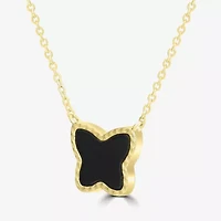 Silver Treasures Genuine Stone Womens Black Onyx 14K Gold Over Silver Butterfly 18 Inch Pendant Necklace