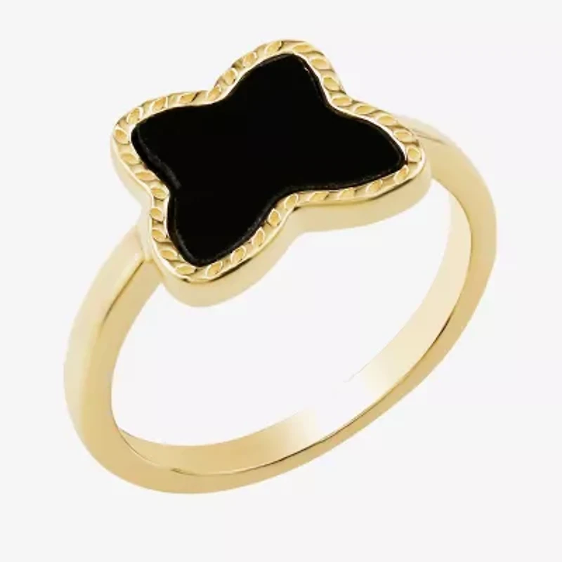 Silver Treasures Genuine Stone Womens Black Onyx 14K Gold Over Butterfly Delicate Band
