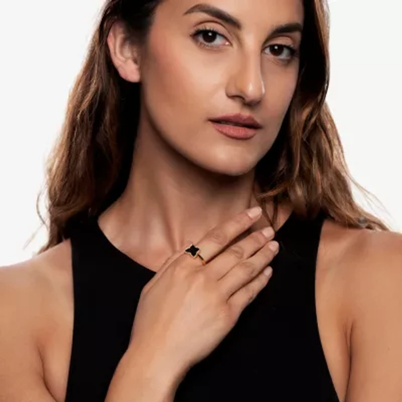 Silver Treasures Genuine Stone Womens Black Onyx 14K Gold Over Butterfly Delicate Band