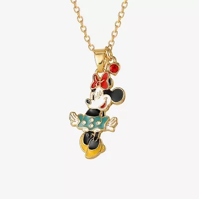 Disney Classics Womens Red Crystal 18K Gold Over Brass Bow 18 Inch Pendant Necklace