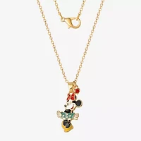 Disney Classics Womens Red Crystal 18K Gold Over Brass Bow 18 Inch Pendant Necklace