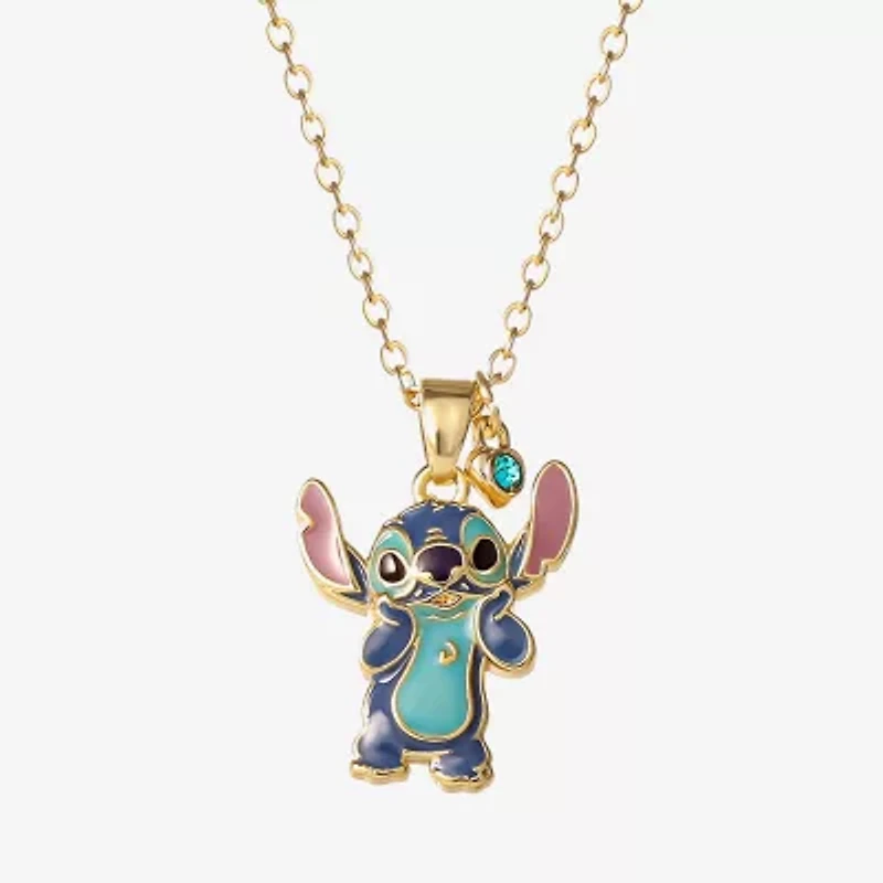 Disney Classics Womens Blue Crystal 18K Gold Over Brass 18 Inch Pendant Necklace