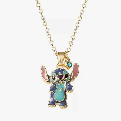 Disney Classics Womens Blue Crystal 18K Gold Over Brass 18 Inch Pendant Necklace