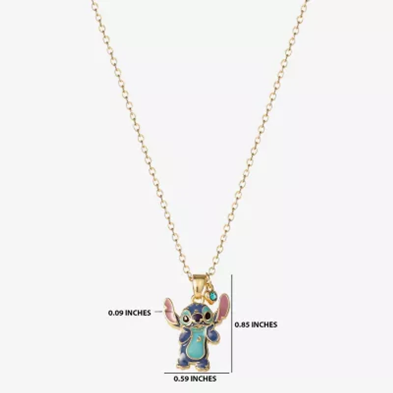 Disney Classics Womens Blue Crystal 18K Gold Over Brass 18 Inch Pendant Necklace