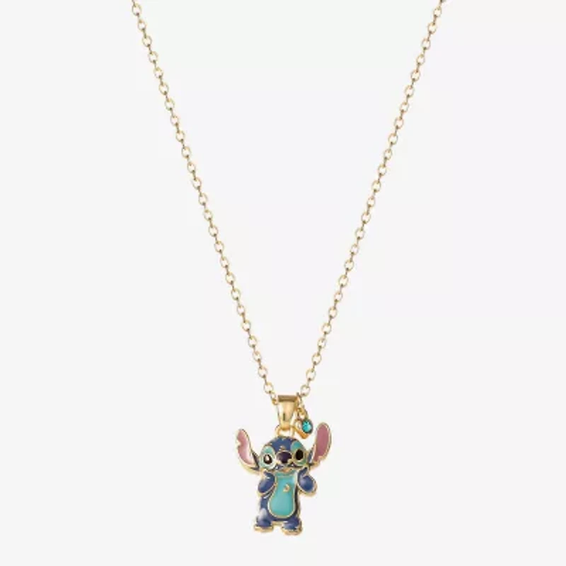 Disney Classics Womens Blue Crystal 18K Gold Over Brass 18 Inch Pendant Necklace