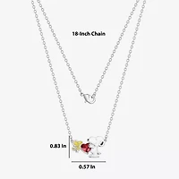 Disney Classics Woodstock Womens Pink Crystal Pure Silver Over Brass Heart 18 Inch Pendant Necklace