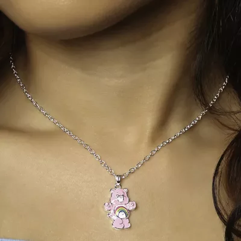 Cheer Bear Womens Crystal Pure Silver Over Brass 16 Inch Pendant Necklace