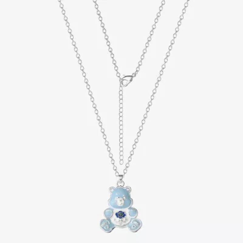 Grumpy Bear Womens Blue Crystal Pure Silver Over Brass 16 Inch Pendant Necklace