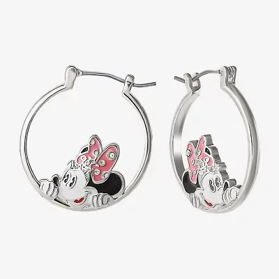 Disney Classics Womens Crystal 22.8mm Bow Minnie Mouse Hoop Earrings